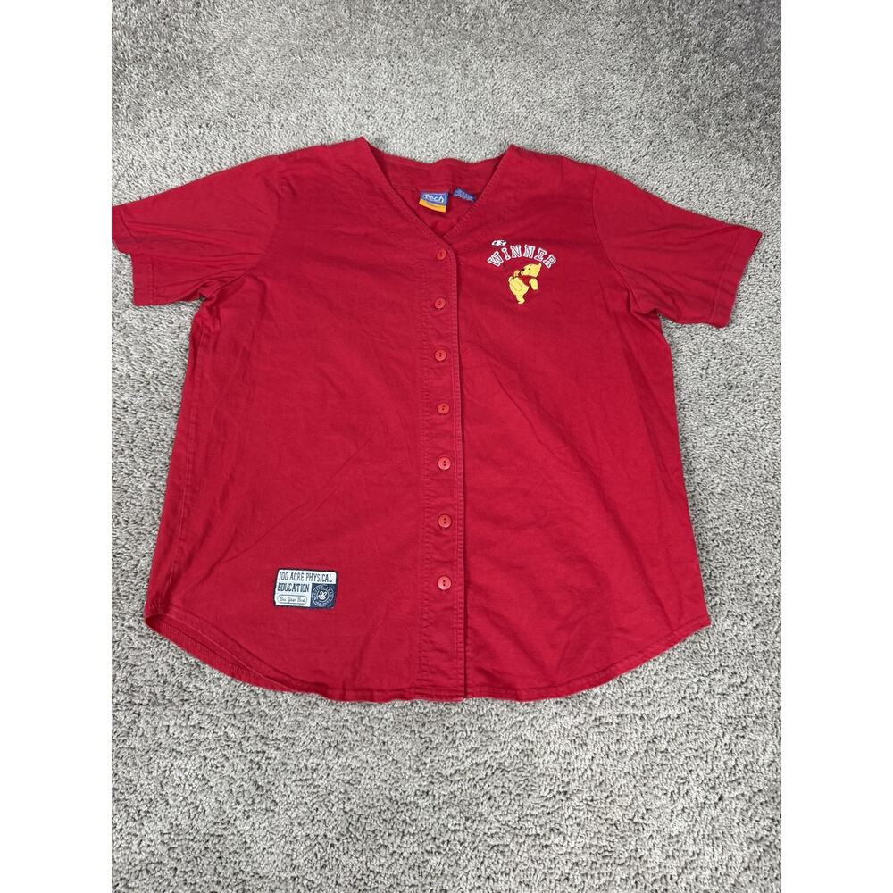 Pooh Shirt Womens 1X Red Winner Soccer Winnie The Pooh Button Up Jersey Top